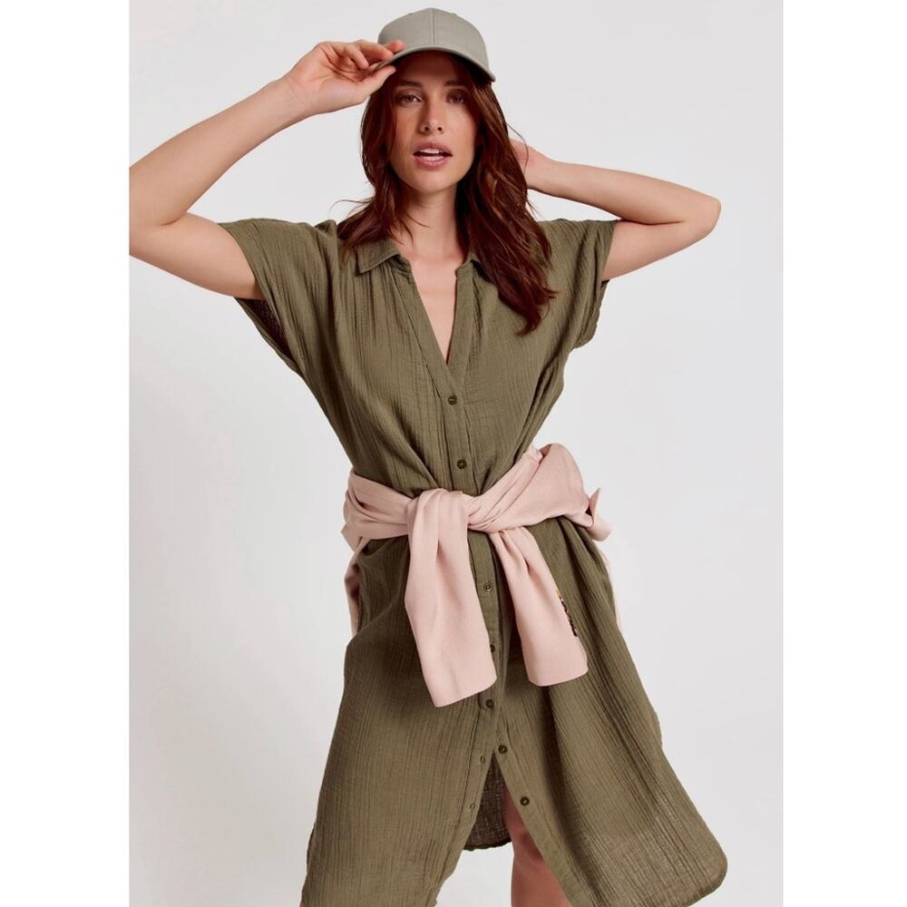 The Shirt by Rochelle Behrens The Lea Cotton Shirt Dress in Olive Size Medium